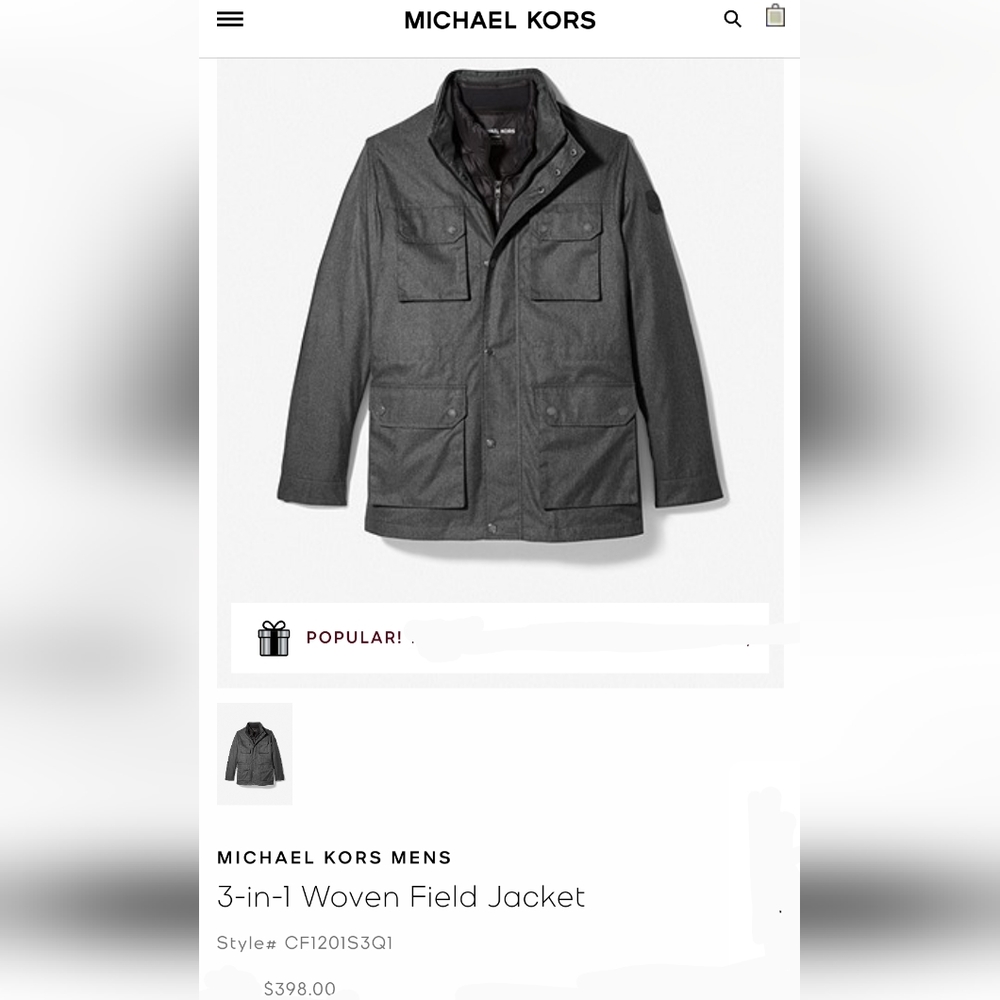 MENS MICHAEL KORS 3 IN 1 WOVEN FIELD COAT